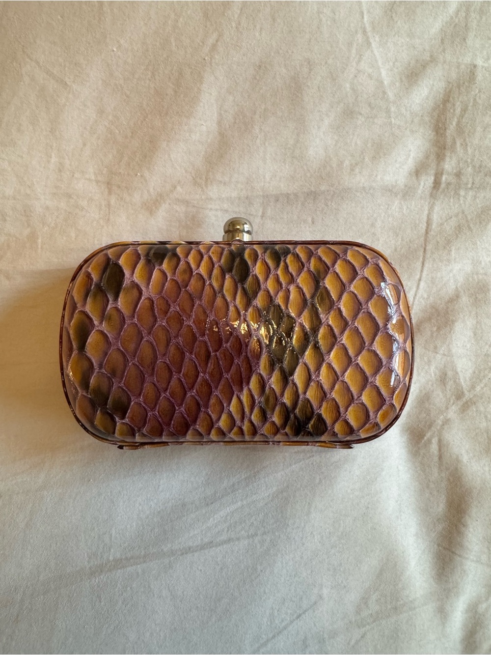 Marciano Python-Embossed Brown and Tan Clutch Handbag